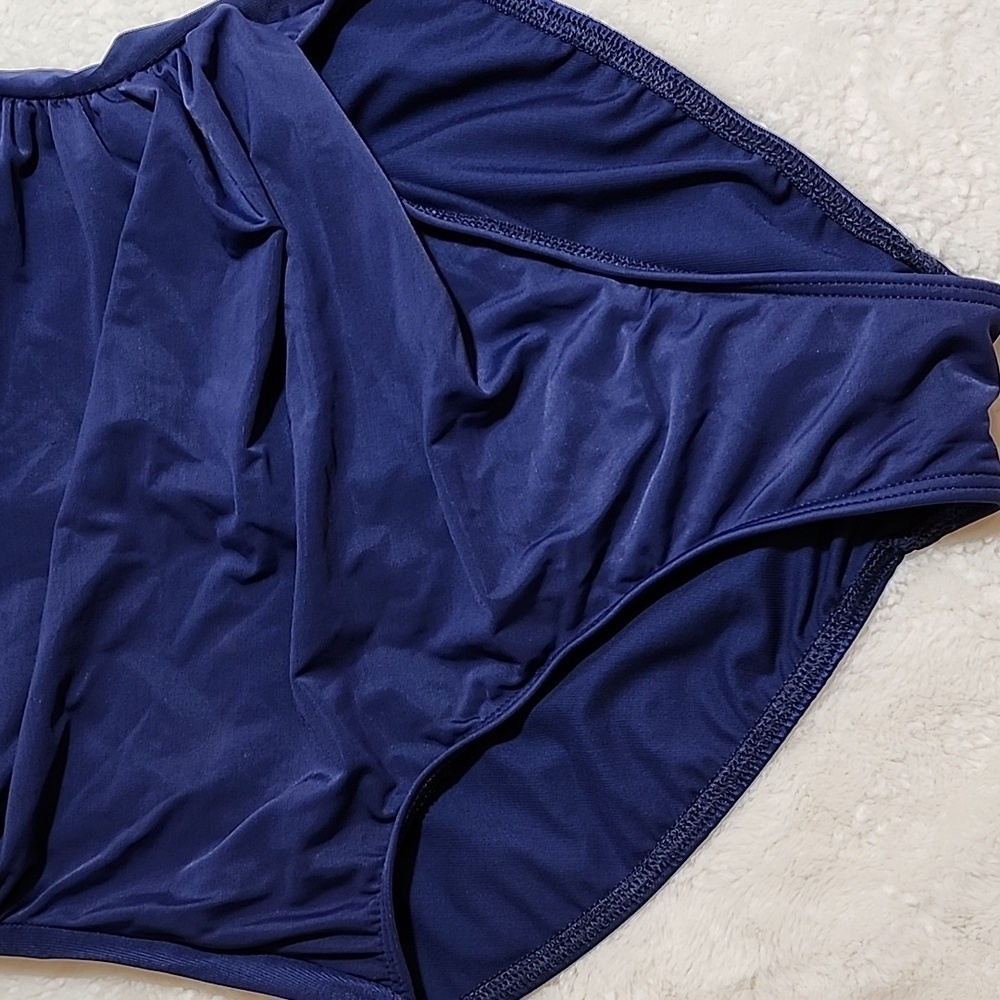 Miraclesuit CoastalSanibel OnePiece Swimsuit Sz 14DBlue Ruched Faux Wrap Slimmin - Picture 15 of 16
